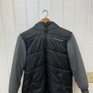 Timberland Men’s Medium Black/Grey Hooded Jacket Full Zip Polyester Lining